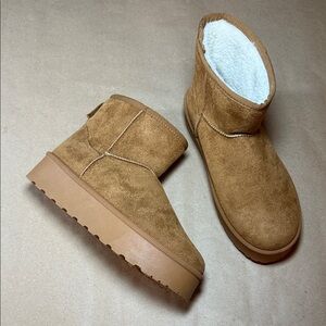 Forever Tan Suede Shearling-Lined Ankle Boots Women’s Cozy Booties - US Size 8